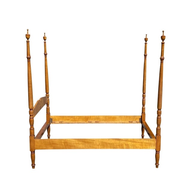 Vintage Federal Style Tiger Maple Full Size Four Poster Bed For Sale - Image 10 of 11