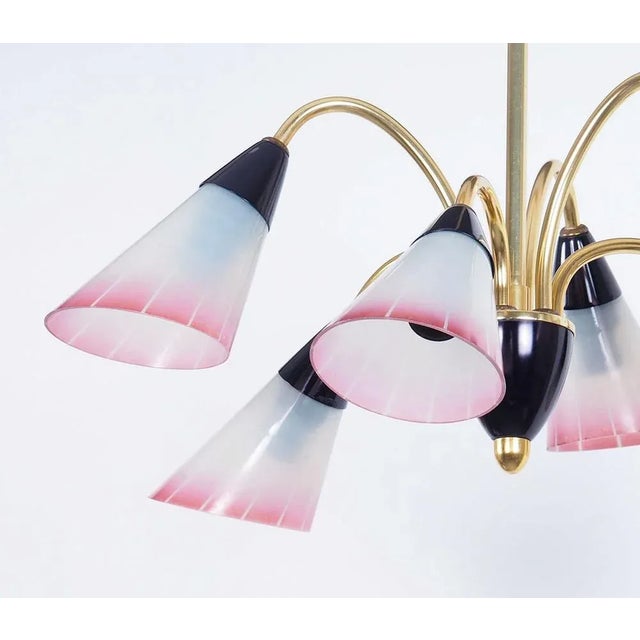 Vintage Italian Chandelier in Brass and Glass, 1950s For Sale - Image 6 of 10