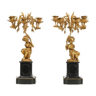 19th Century Gilt Bronze Candelabras, Set of 2 For Sale