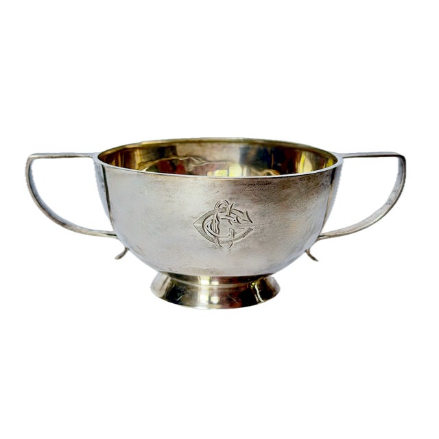 Antique Deco Style Silverplated Monogram Trophy Cup For Sale - Image 4 of 7