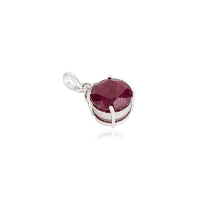 Petite Natural Ruby Diamond Solitaire Pendant for Her For Sale - Image 4 of 12