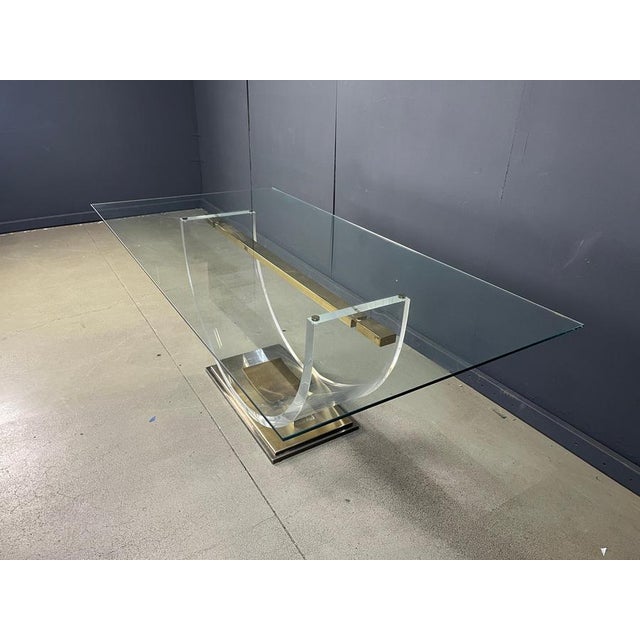 Vintage Acrylic Glass and Brass Dining Table, 1970s For Sale - Image 6 of 13