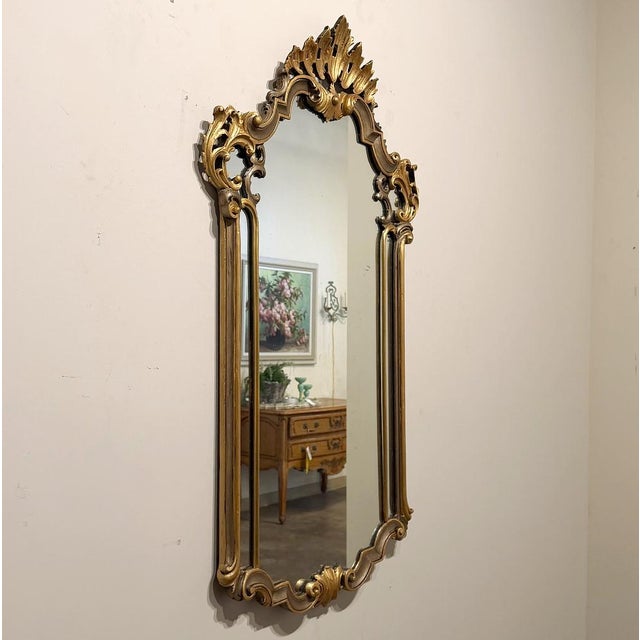 Wood Antique Italian Gilded and Painted Rococo Style Mirror For Sale - Image 7 of 14