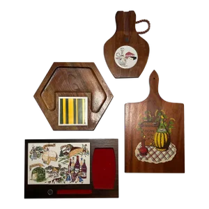 Mid 20th Century French Wood and Tile Charcuterie Boards- Set of 4