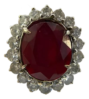 Exquisite 18k White Gold Ring With 11.51 Carat Ruby and Diamond Accent, Size 6.25