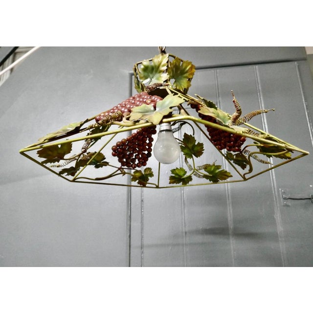 French Toleware Bistro Ceiling Light Decorated with Vines, 1950 For Sale - Image 6 of 7