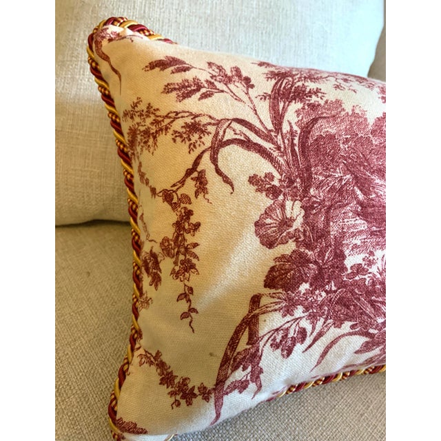 Vintage Custom Red & Ivory French Country Rooster Decorative Pillow For Sale - Image 4 of 12