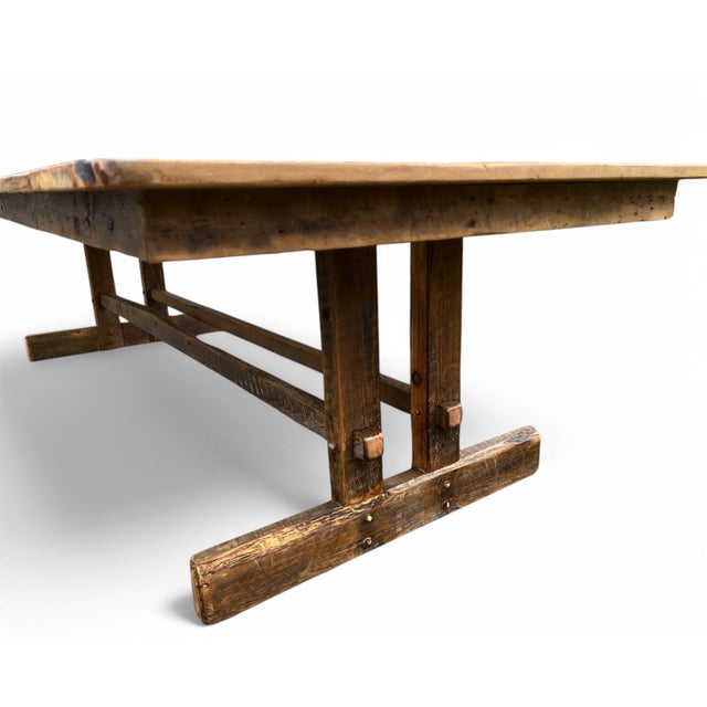 Not Yet Made - Made To Order Farmhouse Reclaimed Wood Trestle Table With Breadboard - 108" For Sale - Image 5 of 8