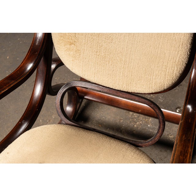 Antique Thonet-Style Bentwood Rocking Chair With With Upholstered Seating For Sale - Image 12 of 13