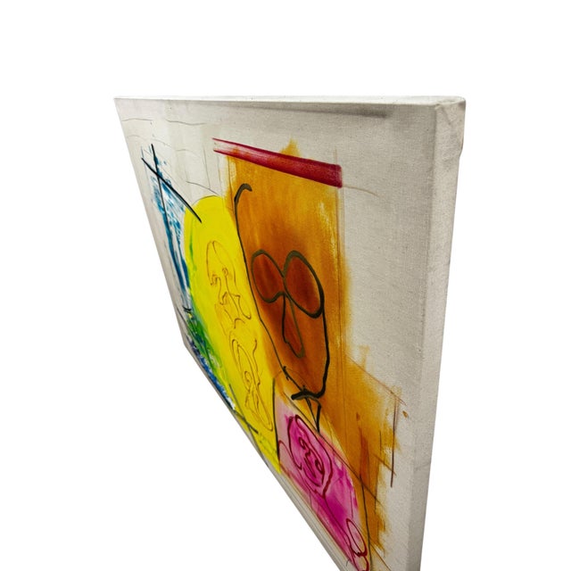 1980s Pair of Oversized Jack Compton Colorful Abstract Mixed Media Paintings on Canvas 60x46" For Sale - Image 11 of 17