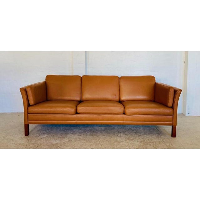 Mid-Century Danish Cognac Three Seater Sofa by Morgans Hansen For Sale - Image 3 of 18