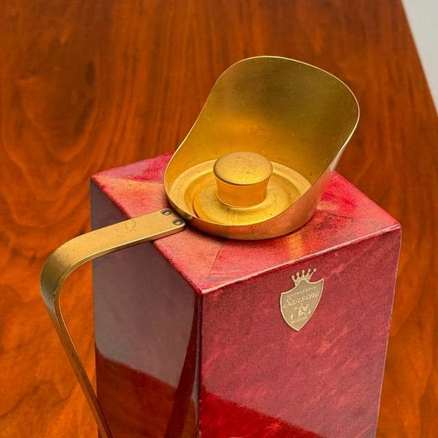 Metal Aldo Tura, Italian Mid-Century Modern, Carafe, Brass, Red Lacquered Goatskin For Sale - Image 7 of 10