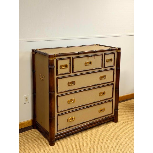 1992 Rare Ralph Lauren Cameron Canvas Faux Bamboo Brass Campaign Chest of Drawer For Sale In Detroit - Image 6 of 12
