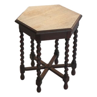 Hexagonal Antique Wooden Barley Twist Table, 1920s For Sale