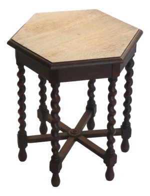 Hexagonal Antique Wooden Barley Twist Table, 1920s