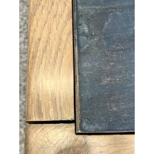 Vintage Oak & Steel Top Square Coffee Table For Sale - Image 9 of 12