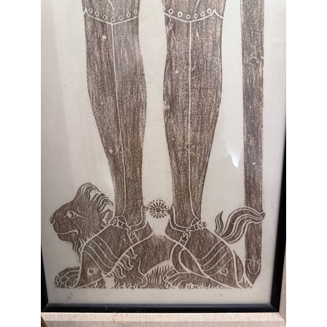 Charcoal Rare Medieval Knight Tomb Impression – Westminster Abbey & Stoke D’Abernon – Framed Set of Brass Rubbings For Sale - Image 8 of 10