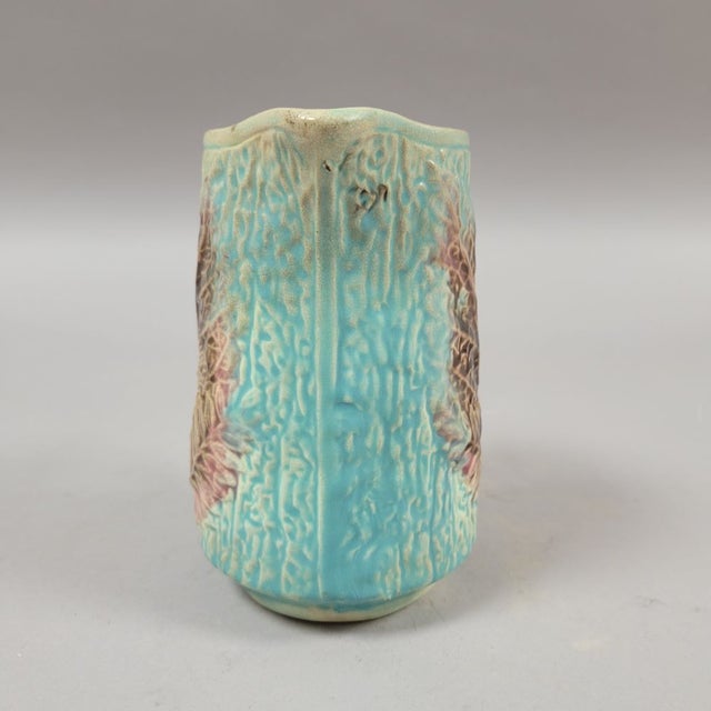 Antique English Majolica Begonia Leaf & Fern Pitcher in Aqua Turquoise Glaze For Sale In Raleigh - Image 6 of 9