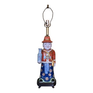 36” Tall Chinese Porcelain Figural Lamp From Carson, Pirie Scott and Company. Original Price $255. For Sale