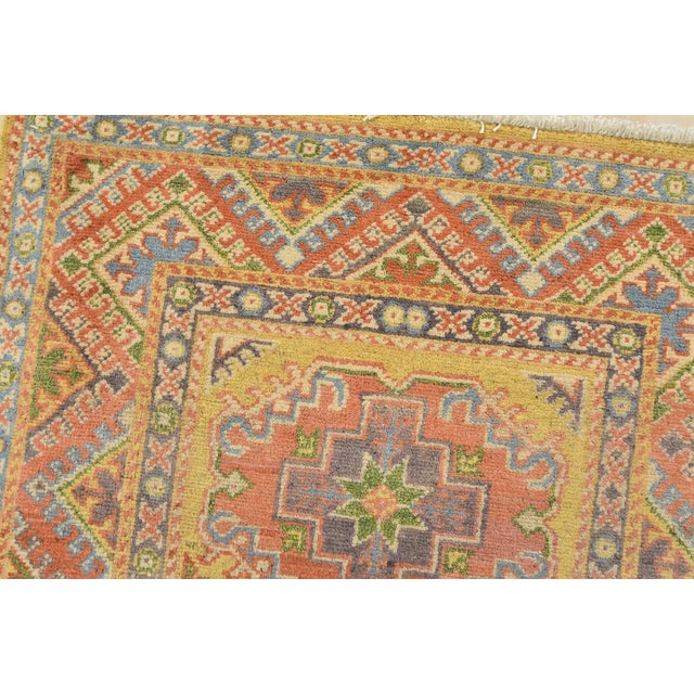 Kazak Rug 2’8” X 4′ Gold Wool Tribal Hand-Knotted Oriental Carpet For Sale - Image 4 of 10
