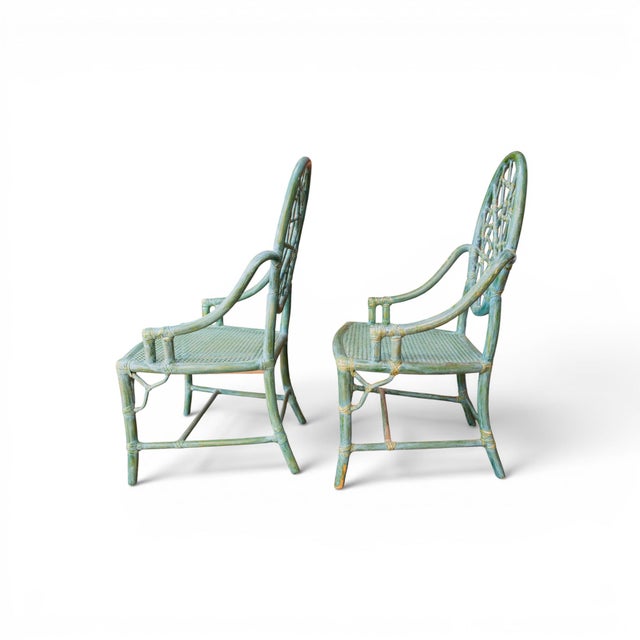 McGuire McGuire “Cracked Ice” Rattan Armchairs – Rawhide-Lashed, Custom Finish, Pair For Sale - Image 4 of 6