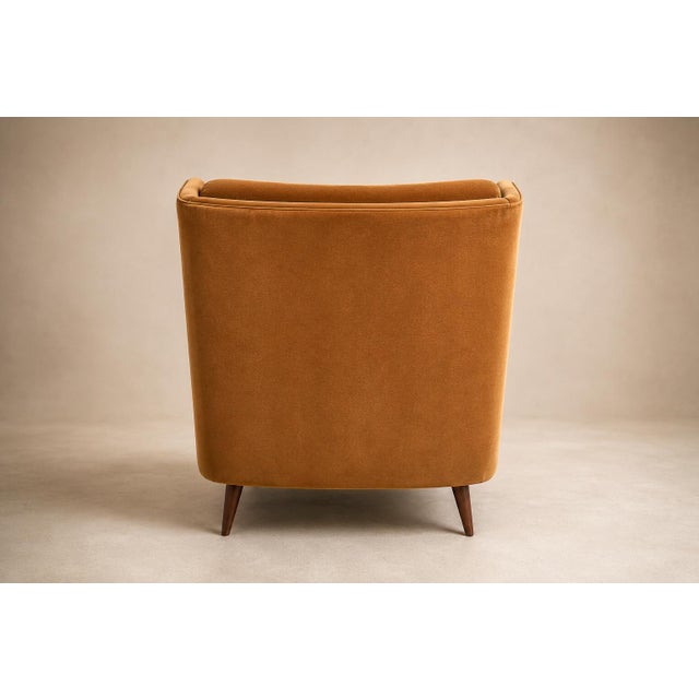 1960s Brazilian Modern Pair of Camel Mohair Club Chairs in Hardwood, Att. To Novo Rumo, Brazil, 1960s For Sale - Image 5 of 14