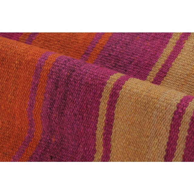 Vintage Peruvian Square Kilim, Pink & Orange Striped Tribal Design - Rug & Kilim For Sale In New York - Image 6 of 7