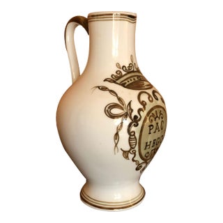 Vintage Hand-Painted Portuguese Pitcher by Cfo Viana – Folk Art Scene For Sale