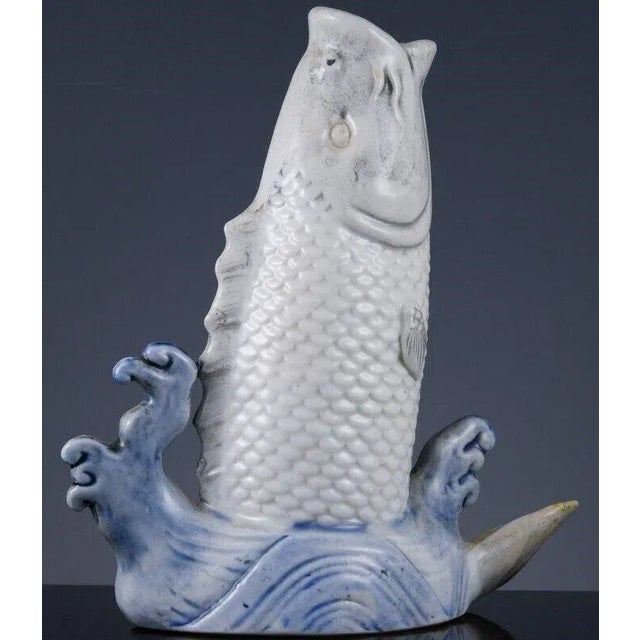 Japanese 19th Century Japanese Hirado Porcelain Leaping White Koi For Sale - Image 3 of 6