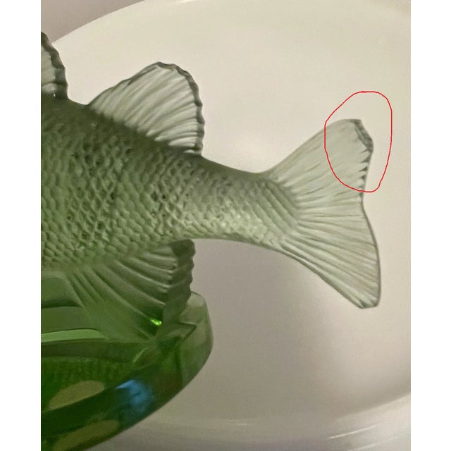 Glass Vintage MCM Lalique Green Crystal Perch Fish Figurine For Sale - Image 7 of 7