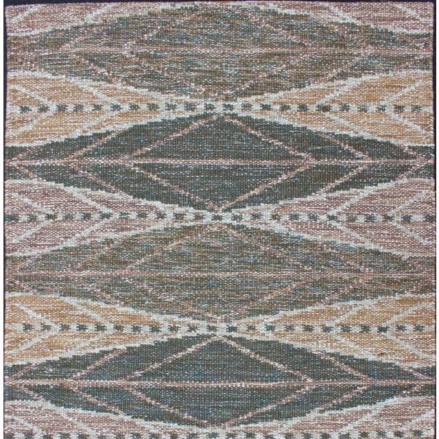 Keivan Woven Arts Scandinavian Flat-Weave Rug With Brown and Green 3'2 X 4'11 For Sale In Atlanta - Image 6 of 9