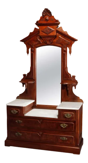 Renaissance Revival Walnut Burl & Ma Drop Center Mirrored Dresser, circa 1880