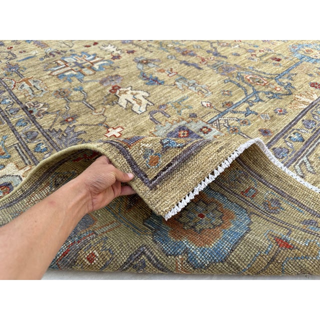 8'4" X 10' Serapi Heriz Design Carpet, Camel and Blue For Sale - Image 4 of 10