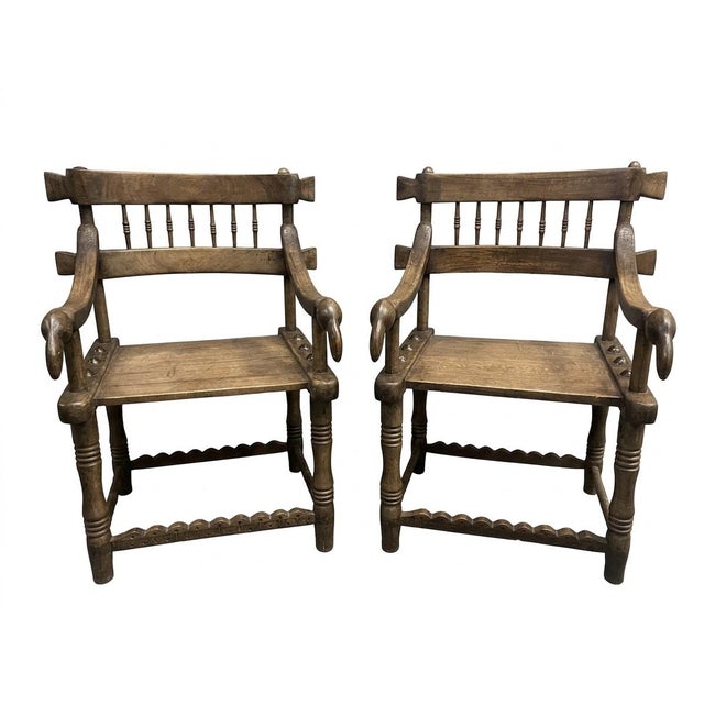 Pair Antique African Baule Chief Armchairs For Sale - Image 10 of 11