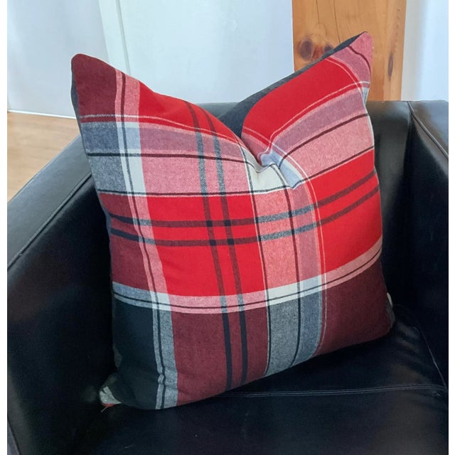 Farmhouse Antique Plaid Carriage Blanket Pillow Cover - Reversible - 22" Square For Sale - Image 3 of 9