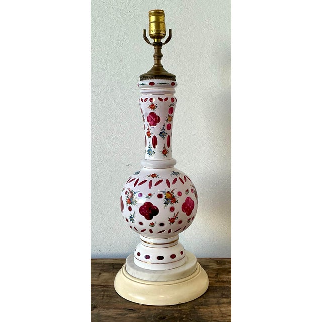 White Vintage Cut Colored Glass Table Lamp For Sale - Image 8 of 12