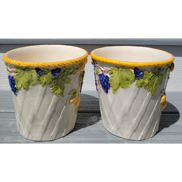 Jay Wilfred ceramic planters with grape and lemon trellis patterns. Made in Portugal, in perfect condition. Dimensions:...