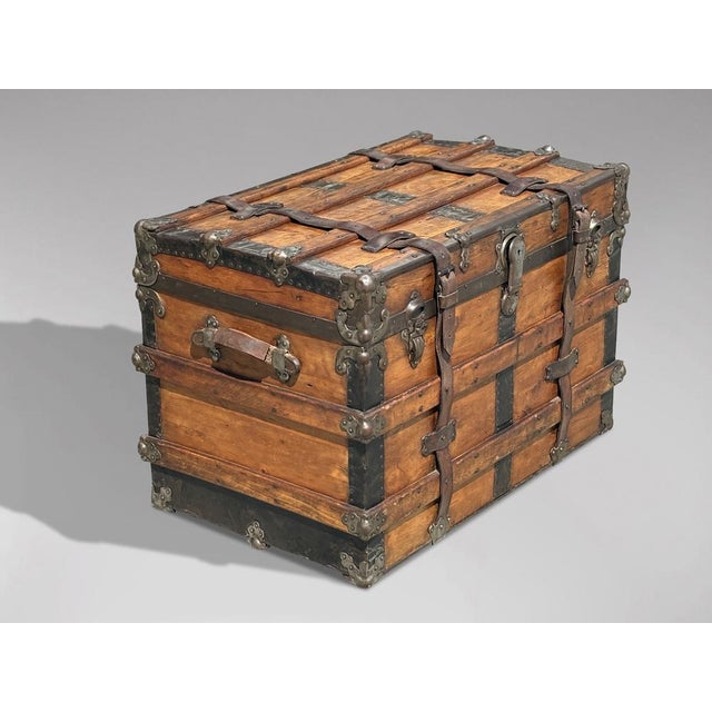 Antique Victorian Pine and Iron-Bound Travelling Trunk, 1870 For Sale - Image 10 of 12