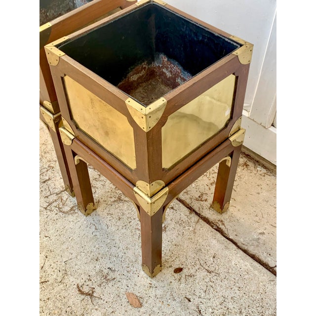 Vintage Brass and Wood Chinoiserie Style Plant Stands-A Pair For Sale In New Orleans - Image 6 of 10