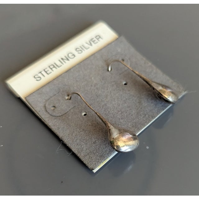 Mid-Century Modern 1980's Sterling Silver Teardrop Earrings, A Pair For Sale - Image 3 of 3