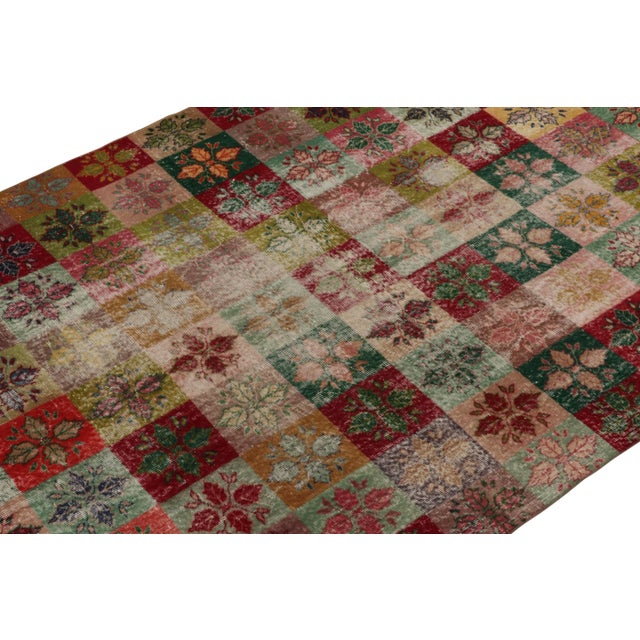 1960s 1960s Vintage Distressed Rug in Multicolor Geometric Pattern, Floral Motifs For Sale - Image 5 of 7