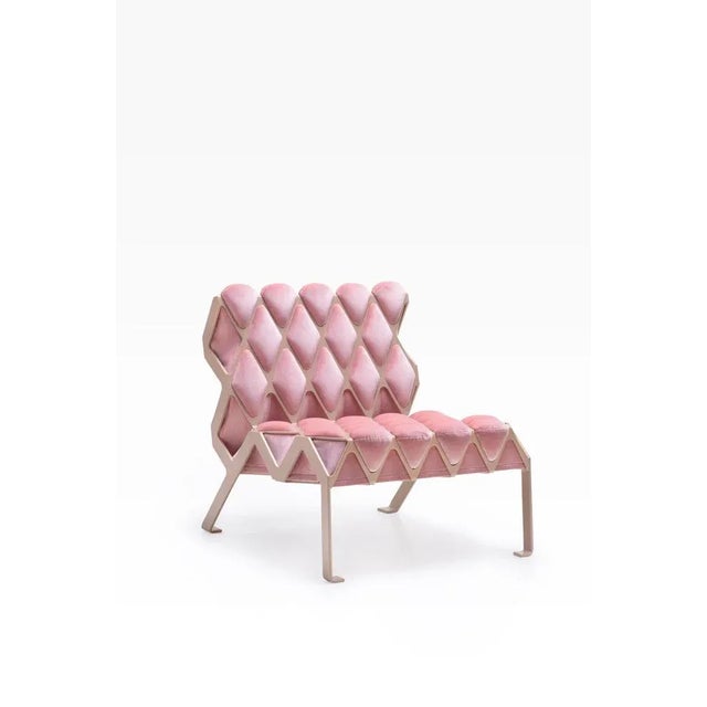 Marie-Antoinette matrice chair by Plumbum Dimensions: 25.60" x 25.60"x H 33.47" Materials: Gold painted steel, pink...