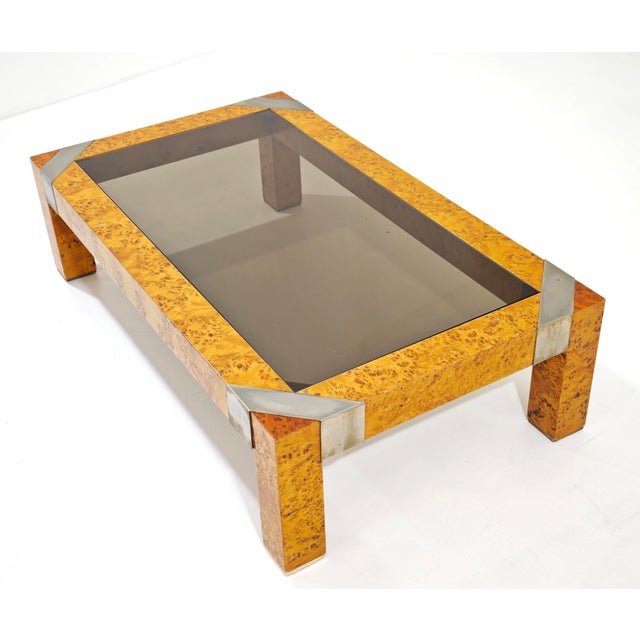 Brown Mid-Century Modern Smoked Glass and Wood Coffee Table from Milo Baughman, 1970s For Sale - Image 8 of 10
