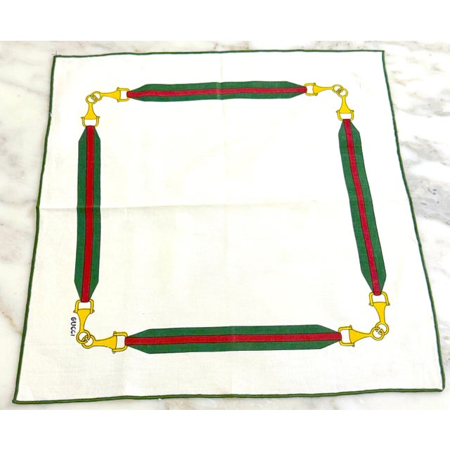 Set of Twelve Vintage Gucci Equestrian Napkins with Horsebit Motif, Signed, with Original Storage Bag and Authenticity...