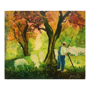 1955 Germaine Rey the Shepherd Oil on Canvas