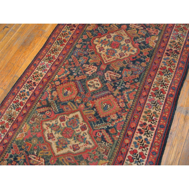 Tribal 1880s Blue Navy Geometric Tribal Antique Serab Rug 3'2" X 14'4" Handknotted Wool Carpet For Sale - Image 3 of 8