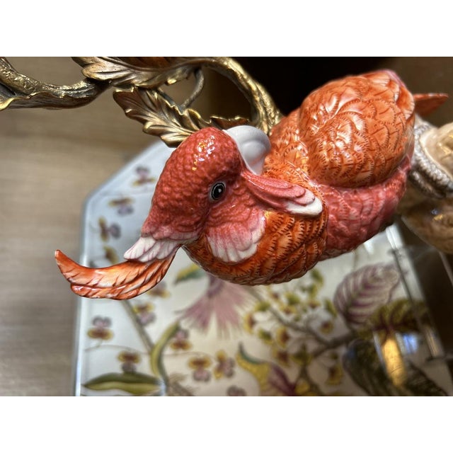 Contemporary Coral Colored Porcelain and Bronze Parrot Candlestick by Gand & C For Sale - Image 3 of 7