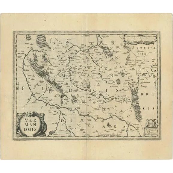 Antique Map of the Vermandois Region by Janssonius, 1650 For Sale