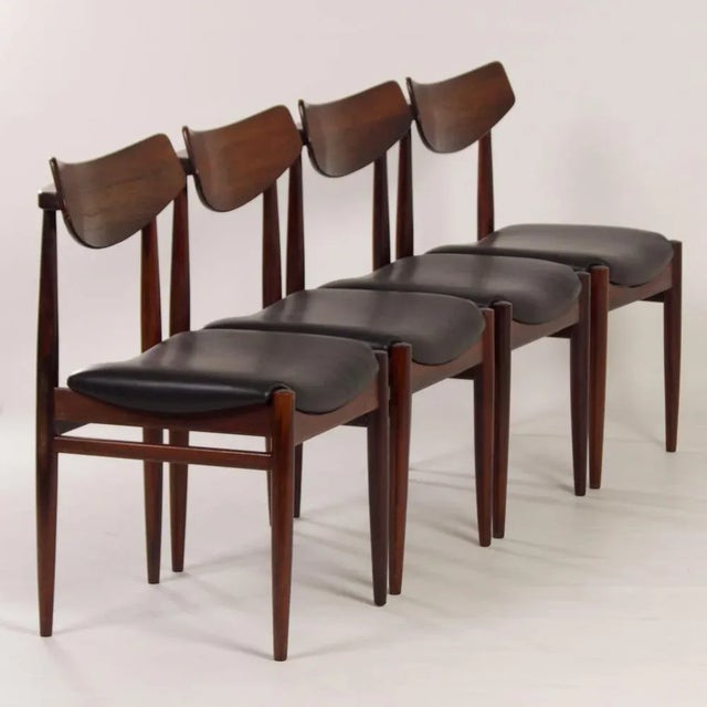 Rosewood Dining Chairs with New Black Leather, 1960s, Set of 4 For Sale - Image 6 of 13