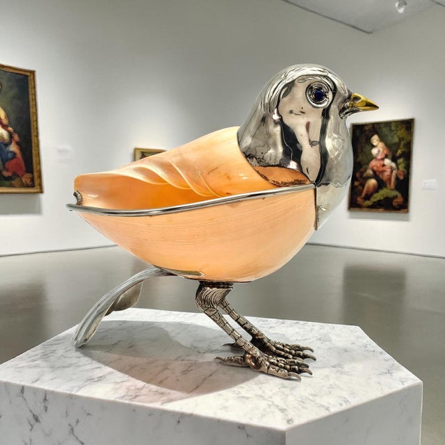 A sculptural decorative object by Italian maker Binazzi Foresto, combining natural shell with silver-plated metalwork in a...